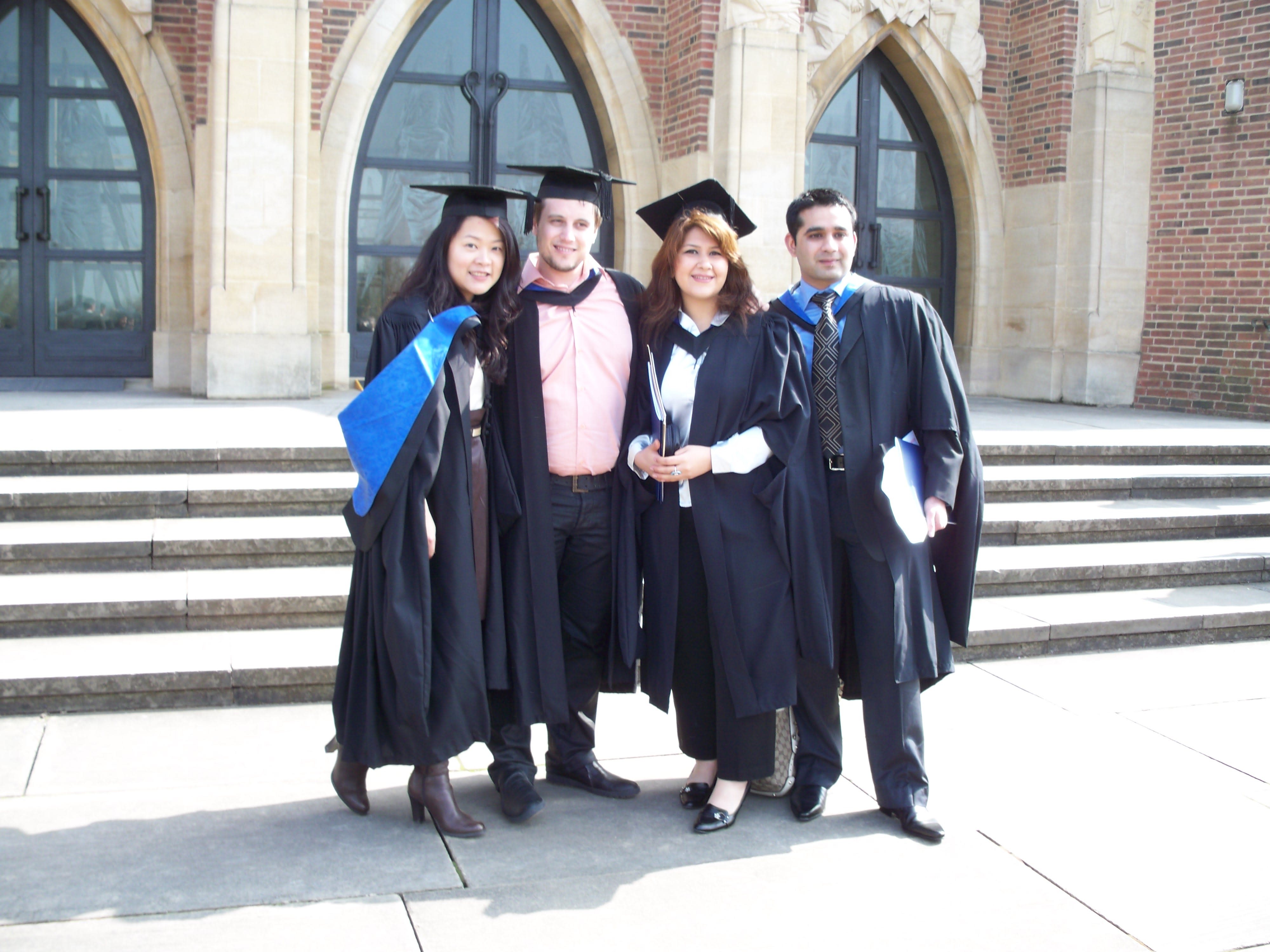 Anna Vartapetiance with her friends outside Guildford Cathedral