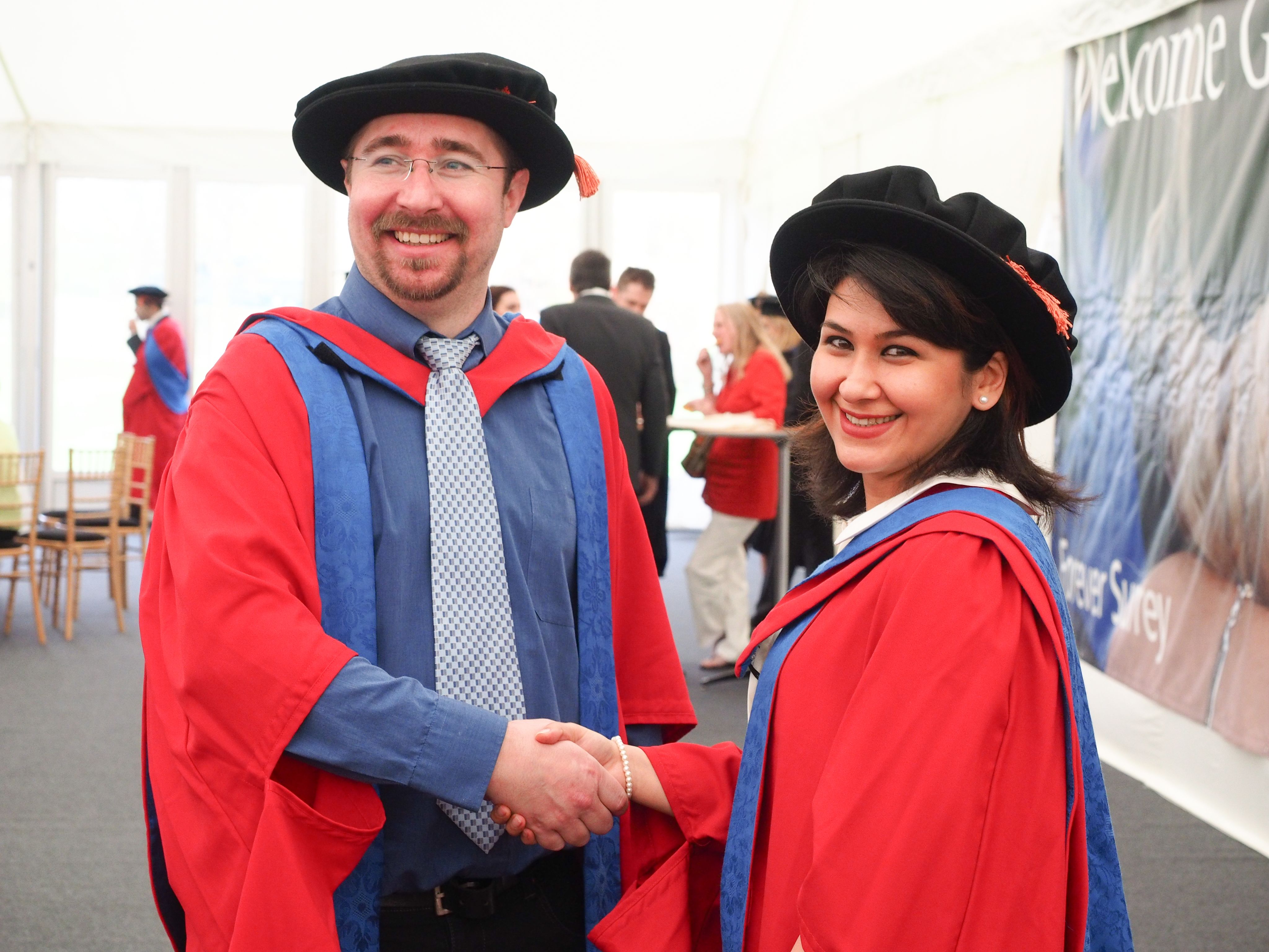 Lee Gillam with Anna Vartapetiance at her PhD graduation