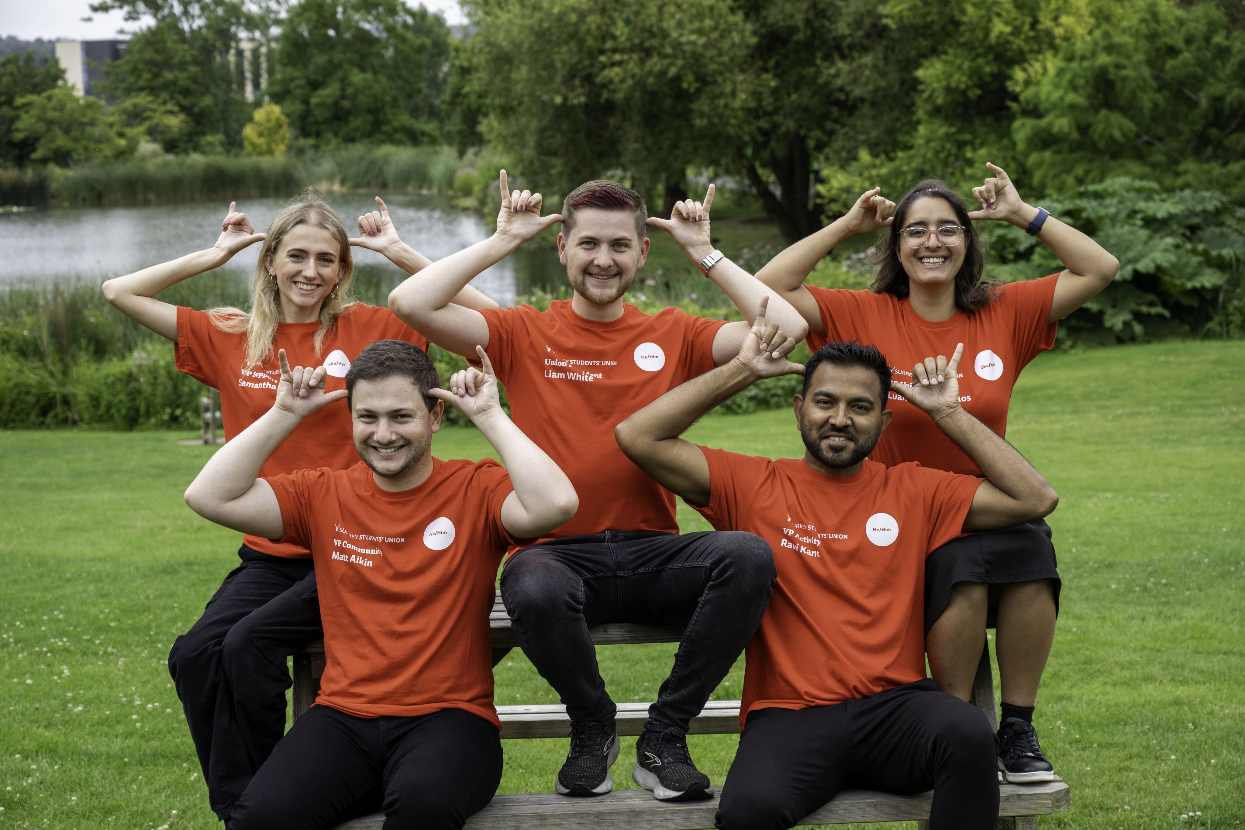 Students Union sabbatical team 2024/5 - Sam Buss, Matt Aikin, Liam Payne, Luana Vasconcelos, Ravi Kant