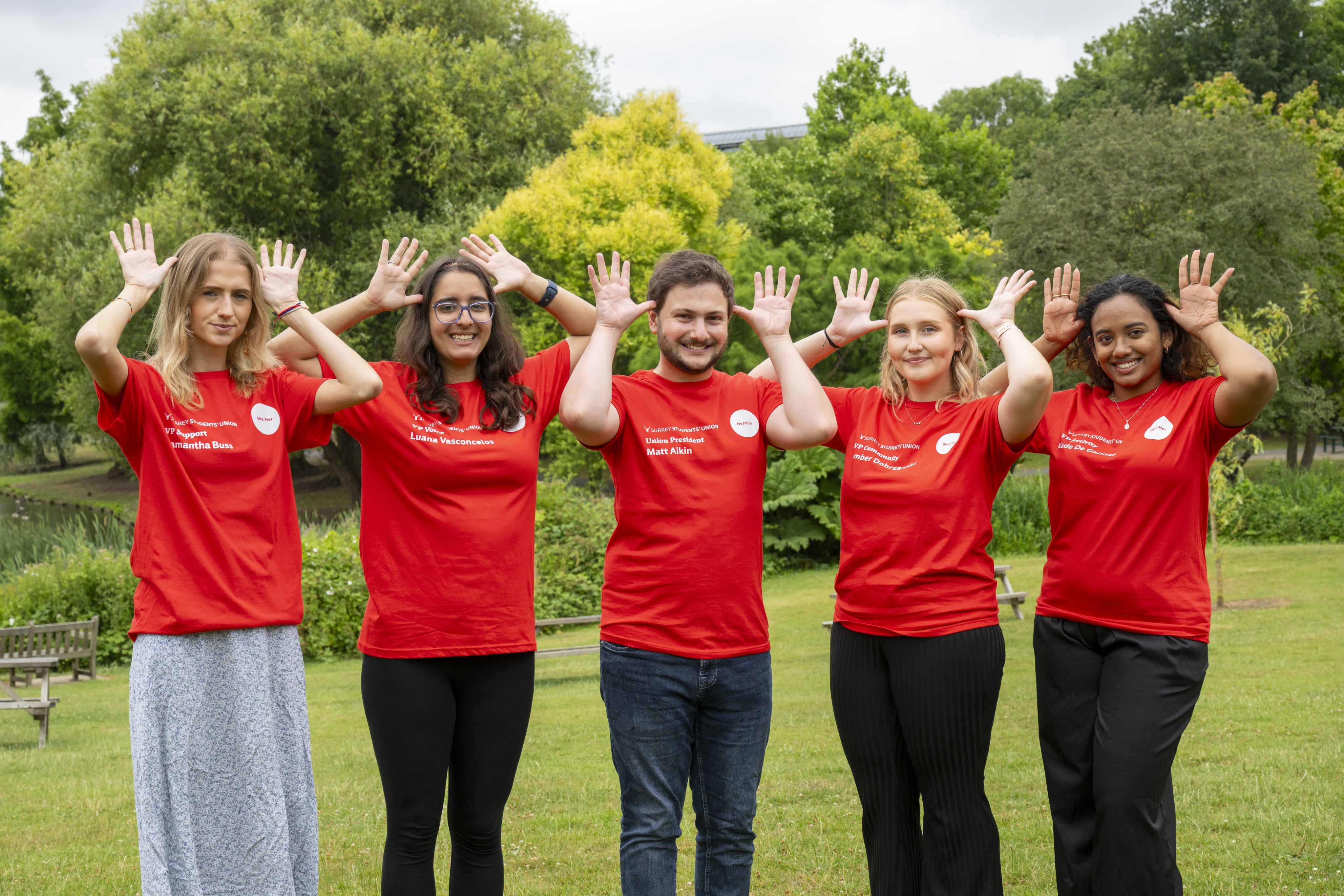 Students Union sabbatical team 2025/6 (L-R: Sam Buss, Luana Vasconcelos, Matt Aikin, Amber Dobrzanski, Kade De Gannes