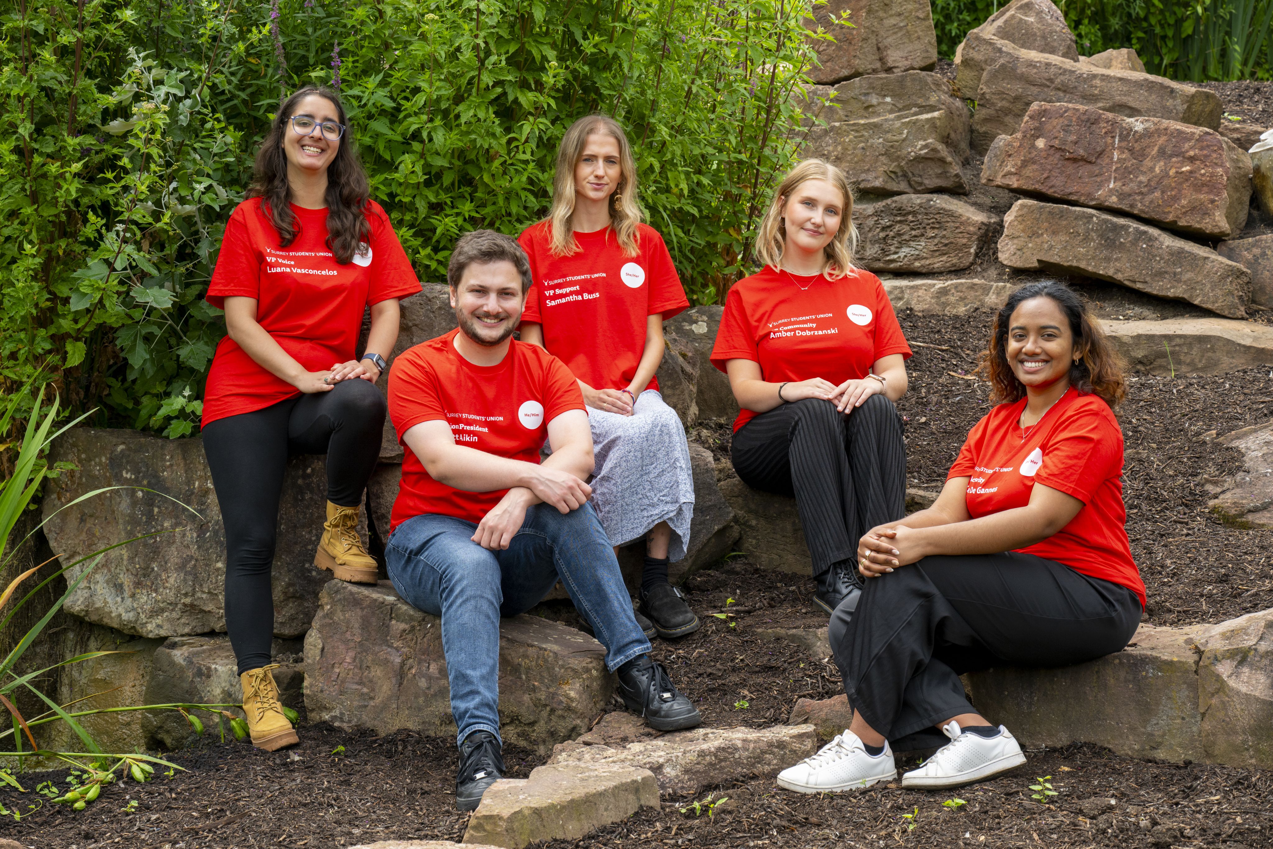 Students Union sabbatical team 20254/6 (L-R): Luana Vasconcelos, Matt Aikin, Sam Buss, Amber Dobrzanski, Kade De Gannes