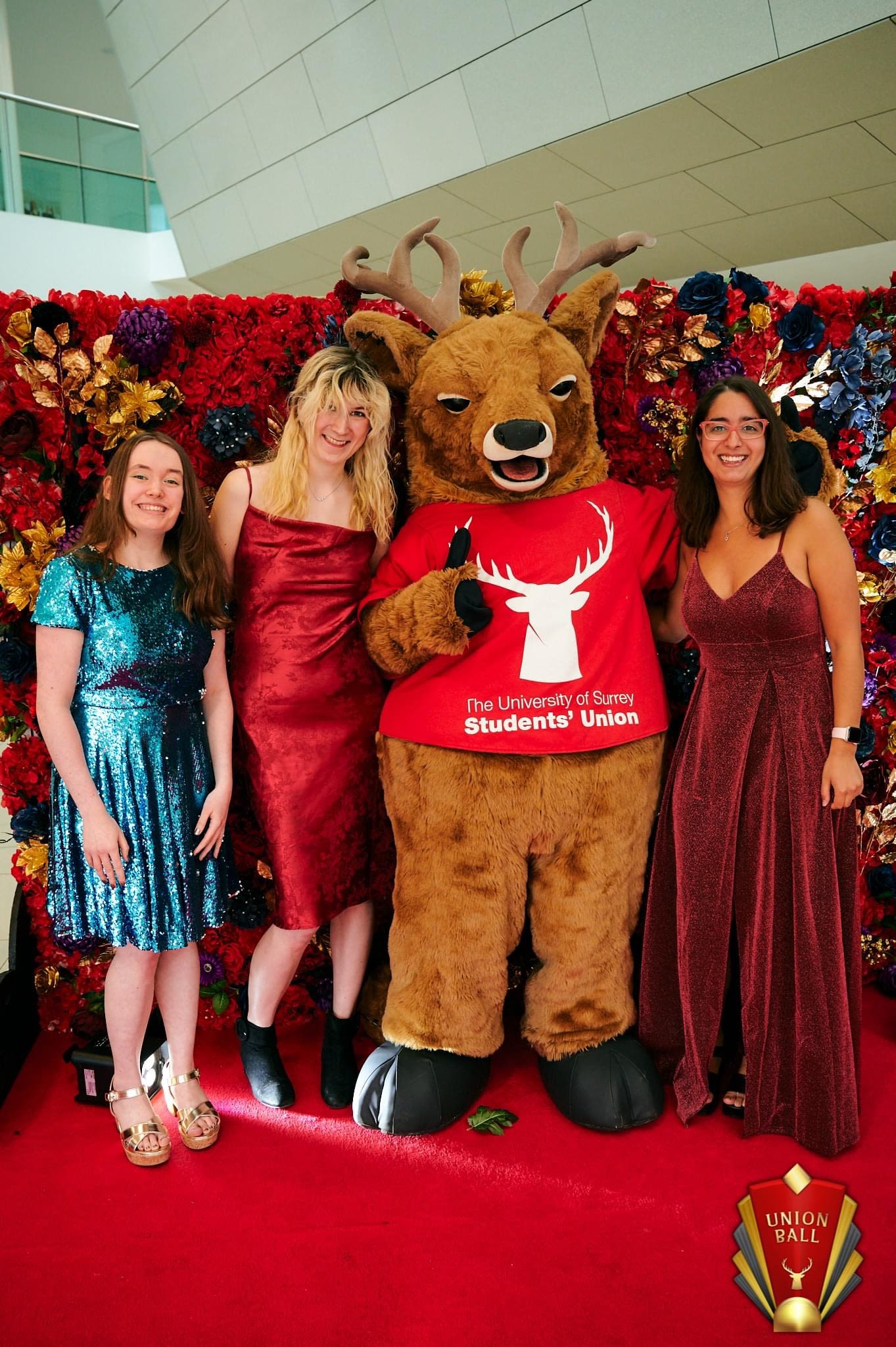 Luana and friends with Surrey's stag mascot