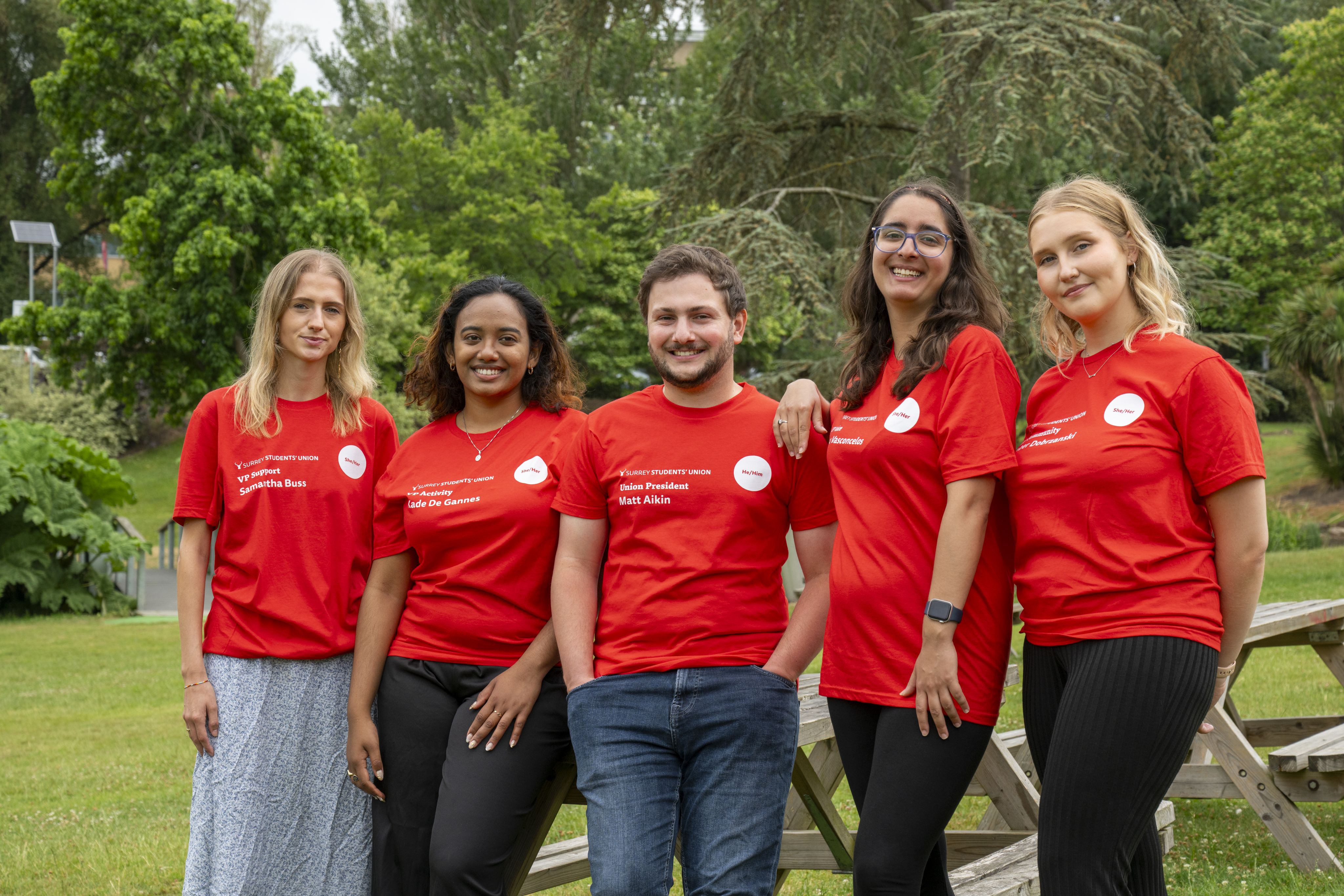 Students' Union sabbatical team: L-R: Sam Buss, Kade De Gannes, Matt Aikin, Luana Vasconcelos, Amber Dobrzanski
