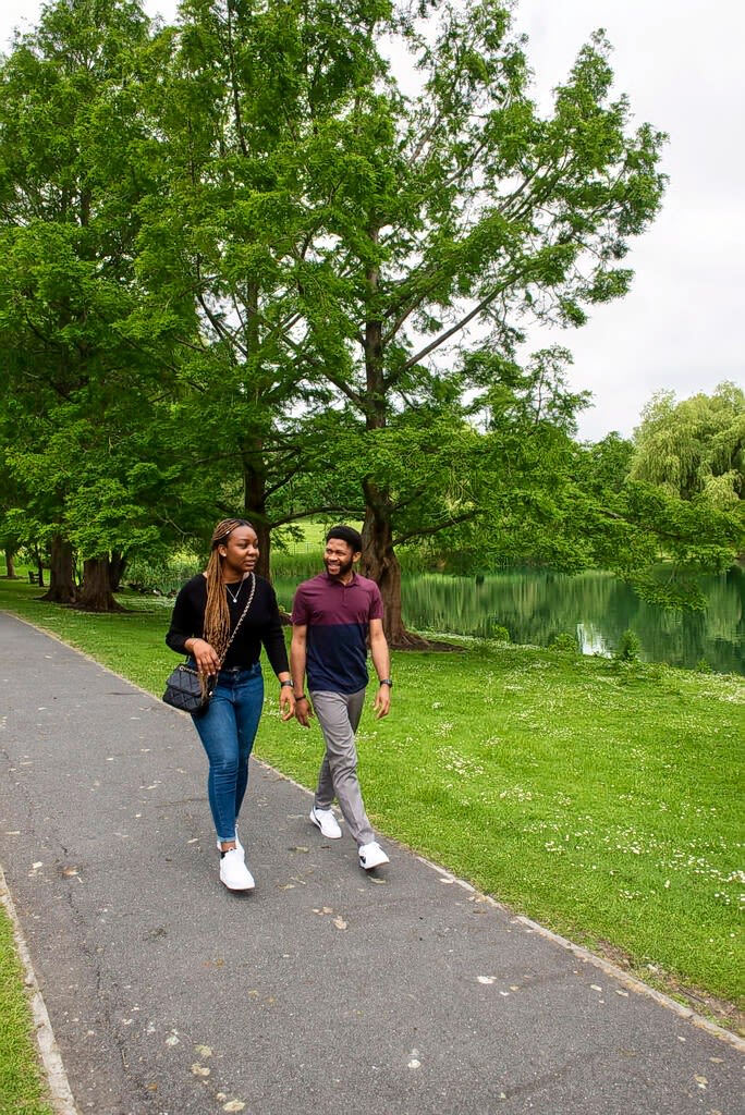 students outside the library 