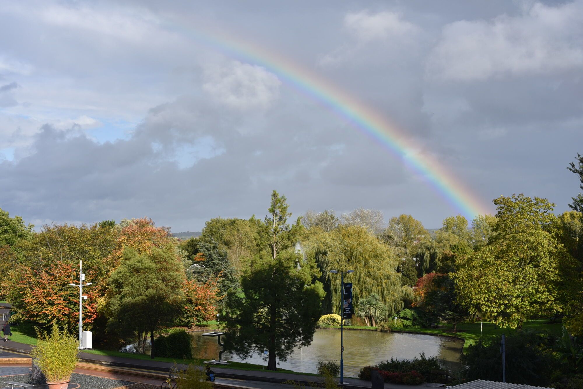 A rainbow in the sky above Stag Hill campus
