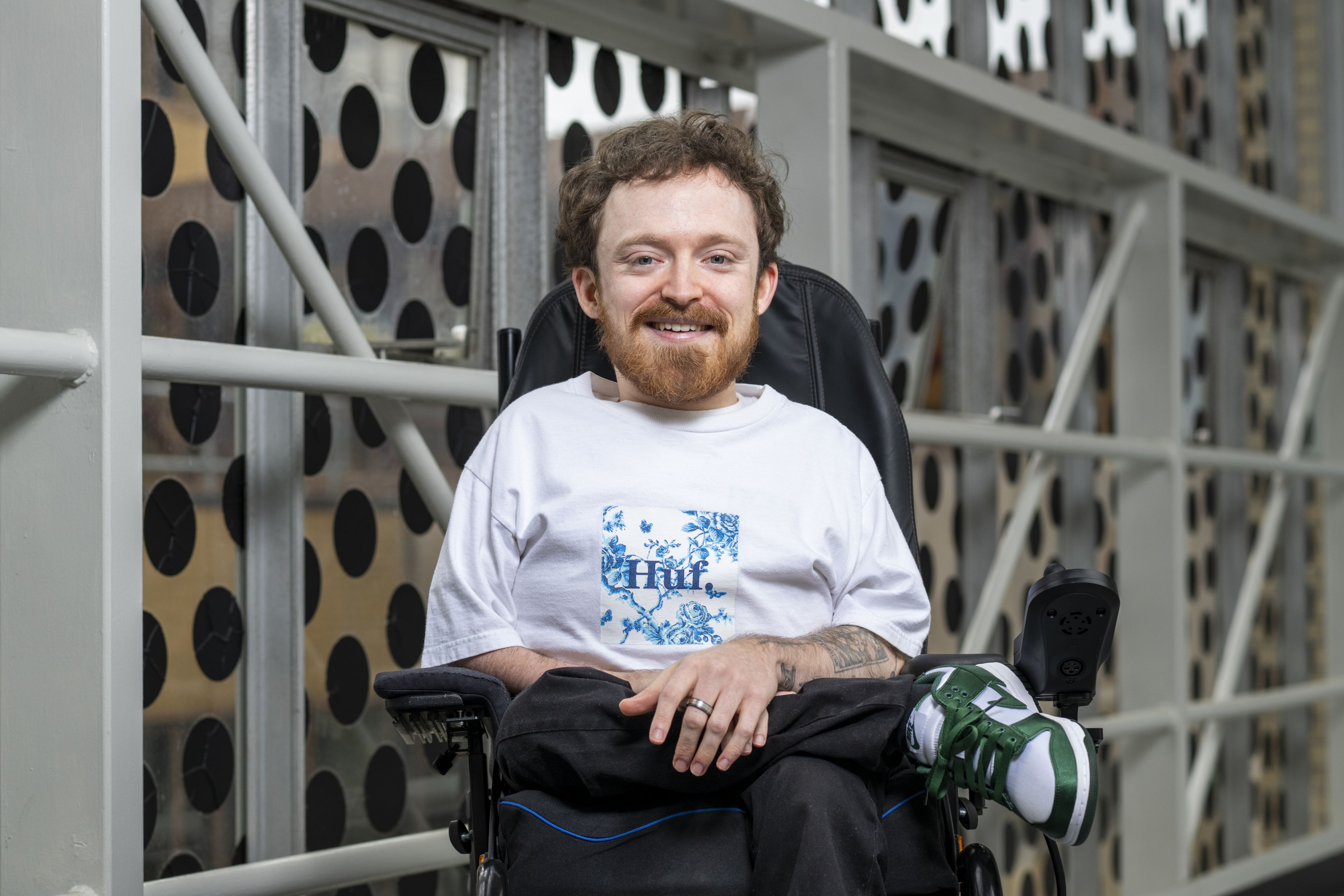 Theo Donnelly on the bridge by AD Elizabeth Fry building