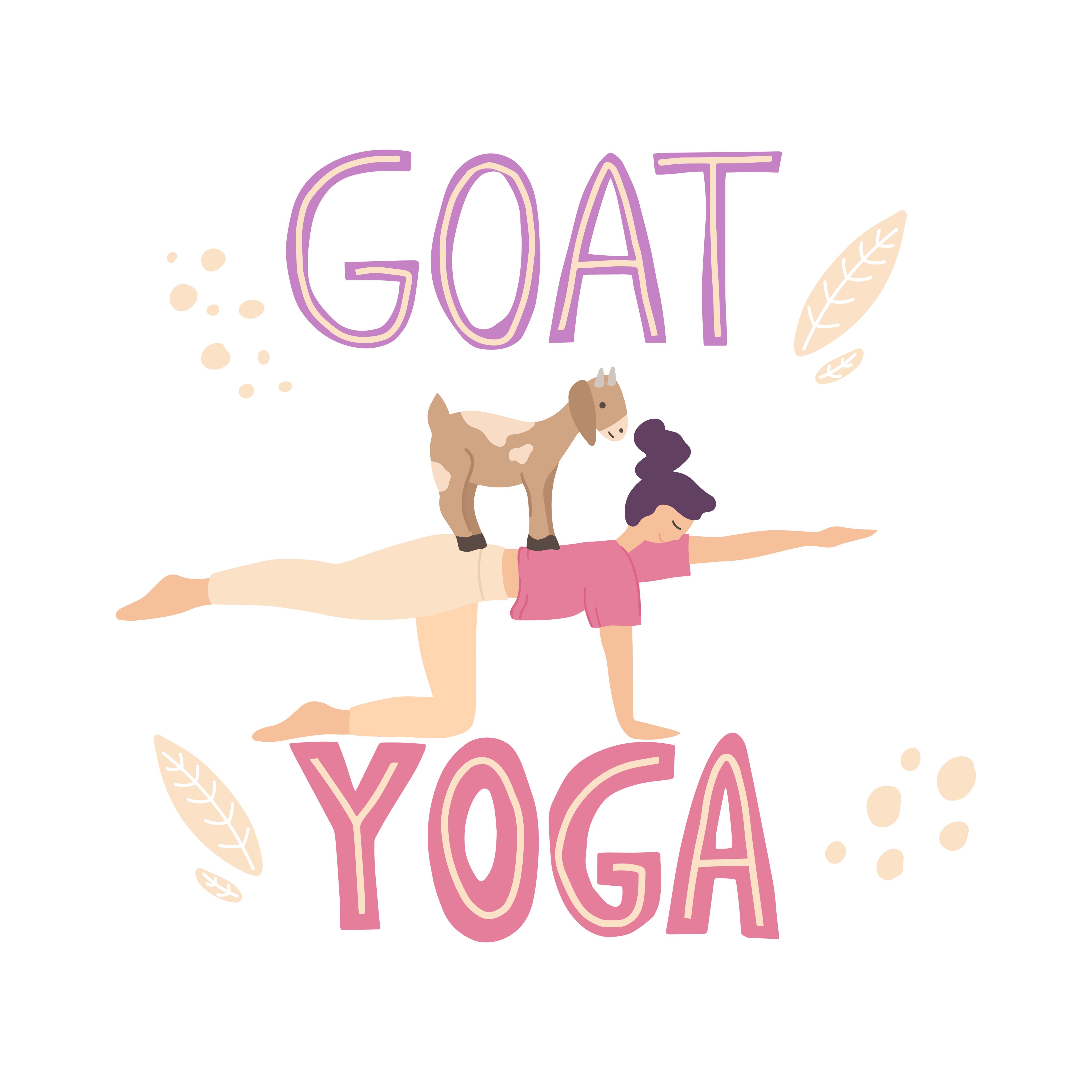 Illustration of a girl doing yoga with a goat