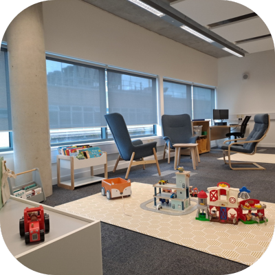 A view of the family study room in the library