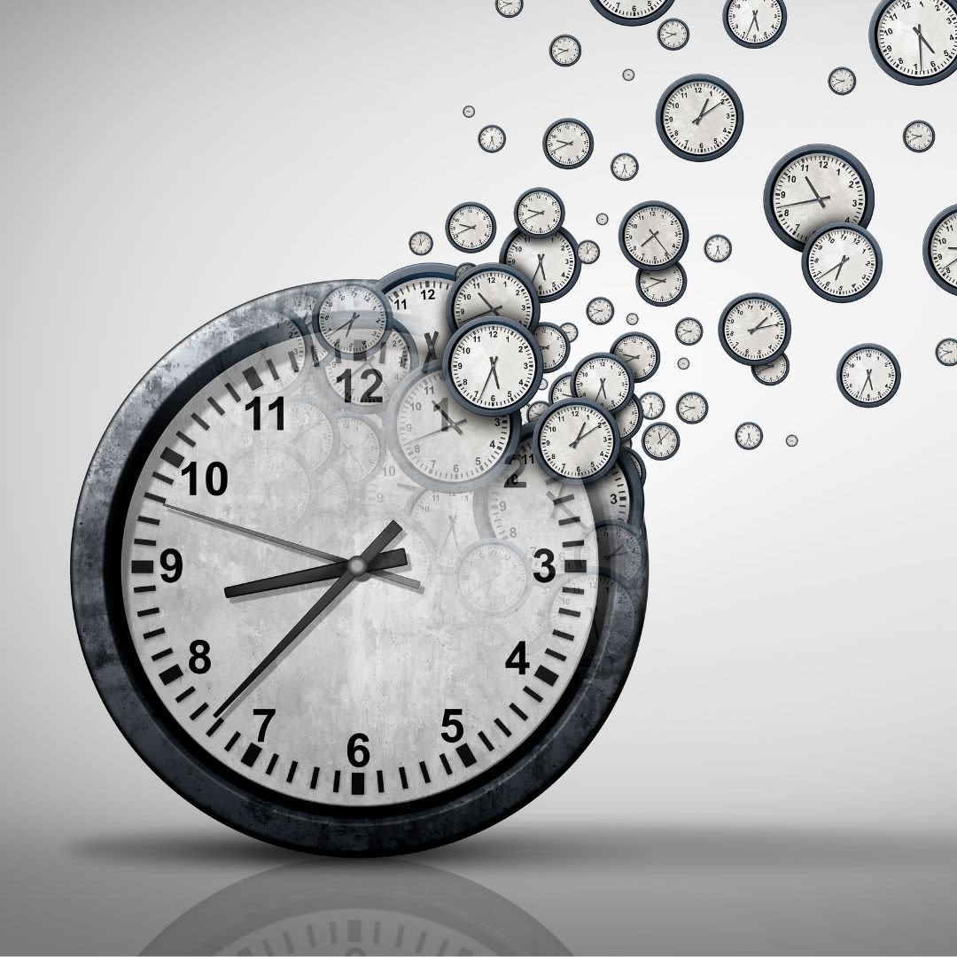 a clock with clock bubbles around it