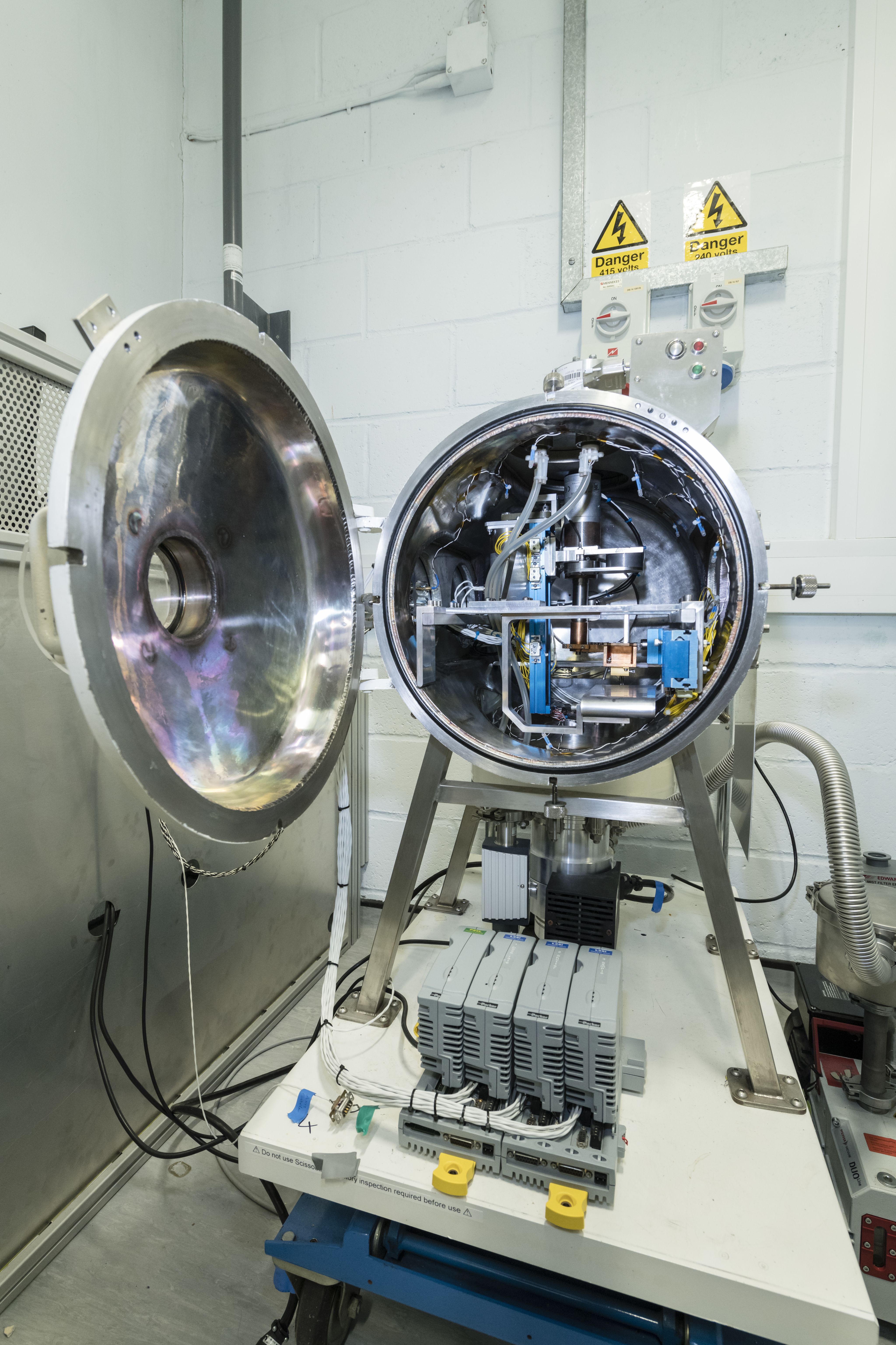 Surrey Space Centre’s unique barrel-like Realistic Electron Environment Facility or REEF, which closely replicates in-orbit conditions