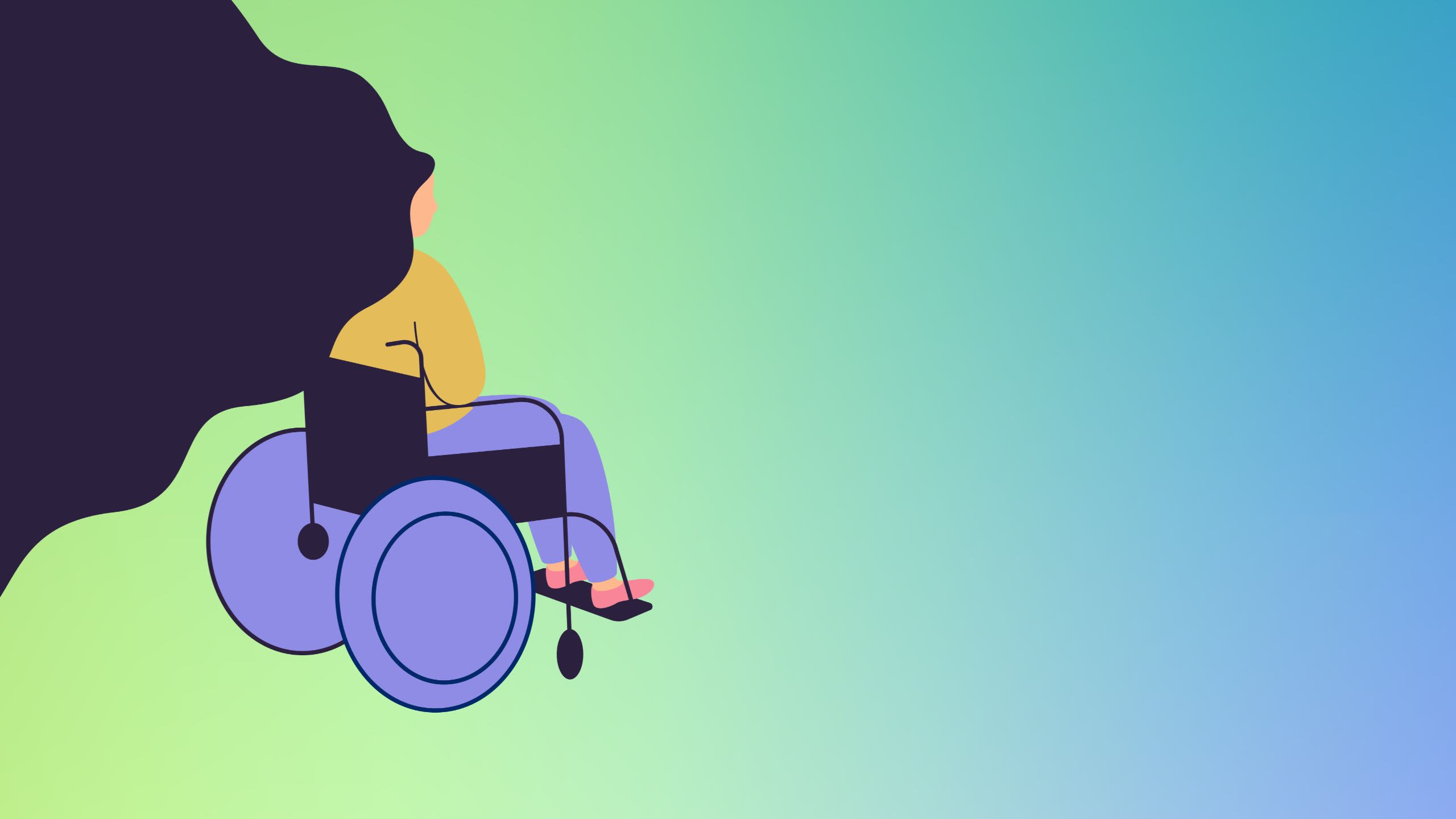 Graphic of a person with long hair sat in a wheelchair 