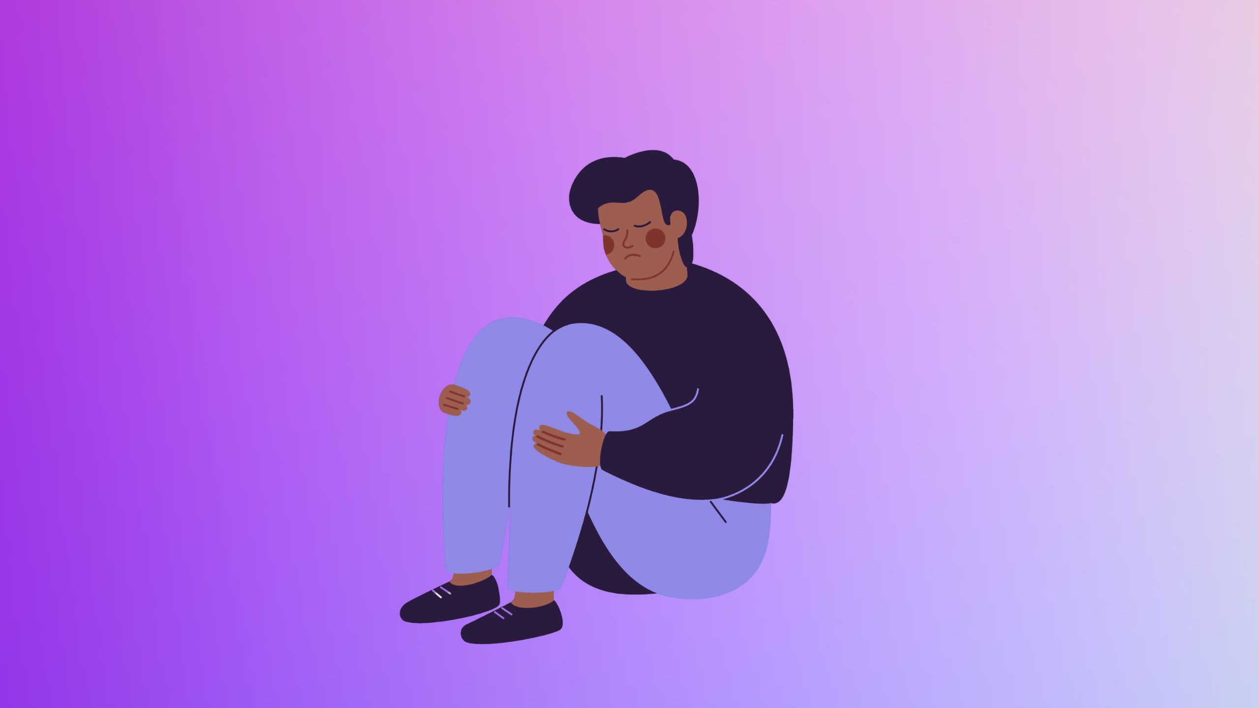 A graphic of a person sat looking sad