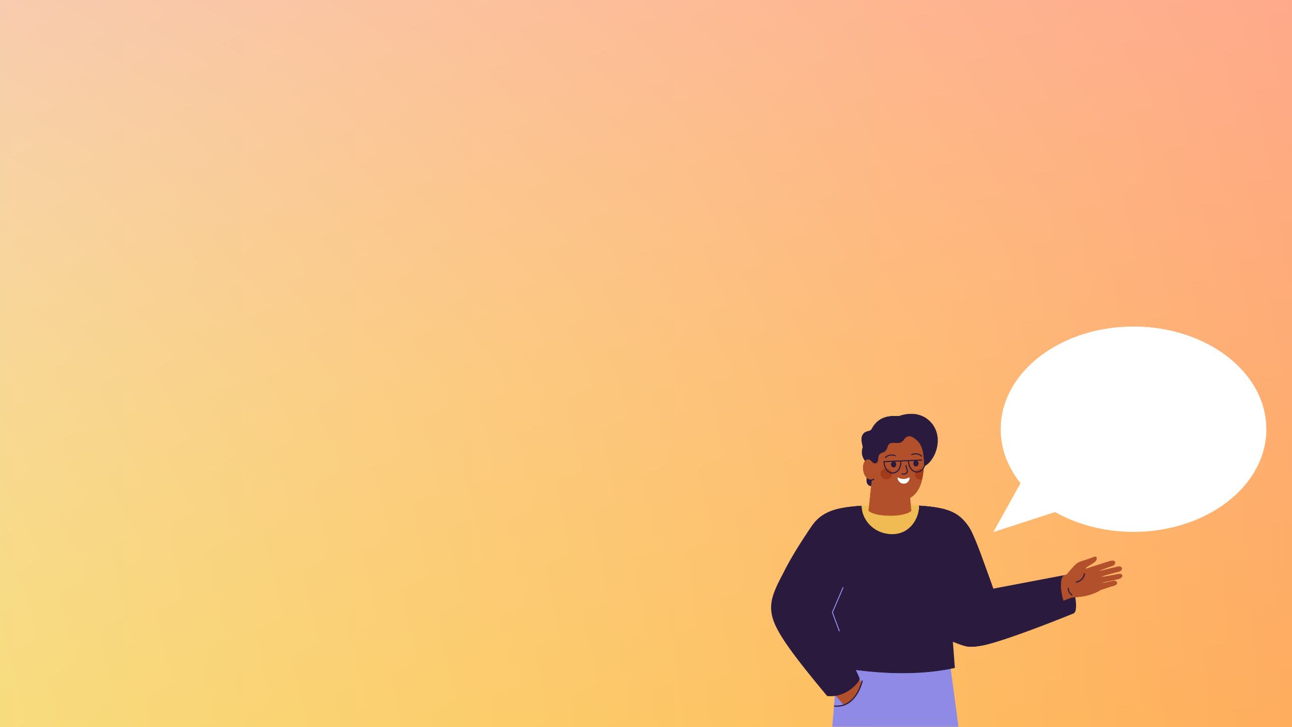 Let's Talk branded title page featuring a graphic of a student with a speech bubble