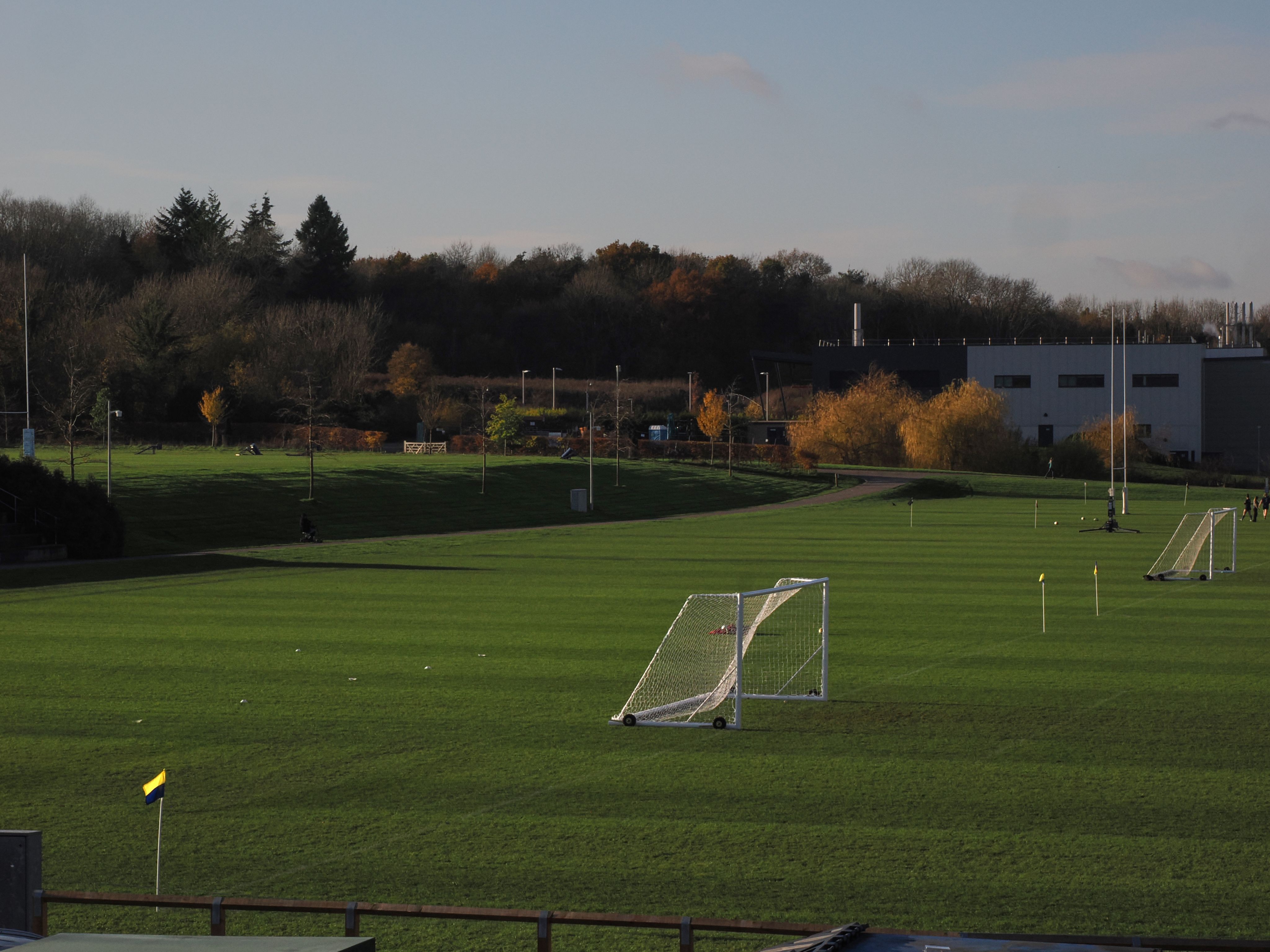 View of the football pitches at Surrey Sports Park