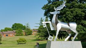 The stag sculpture at the entrance to Stag Hill campus