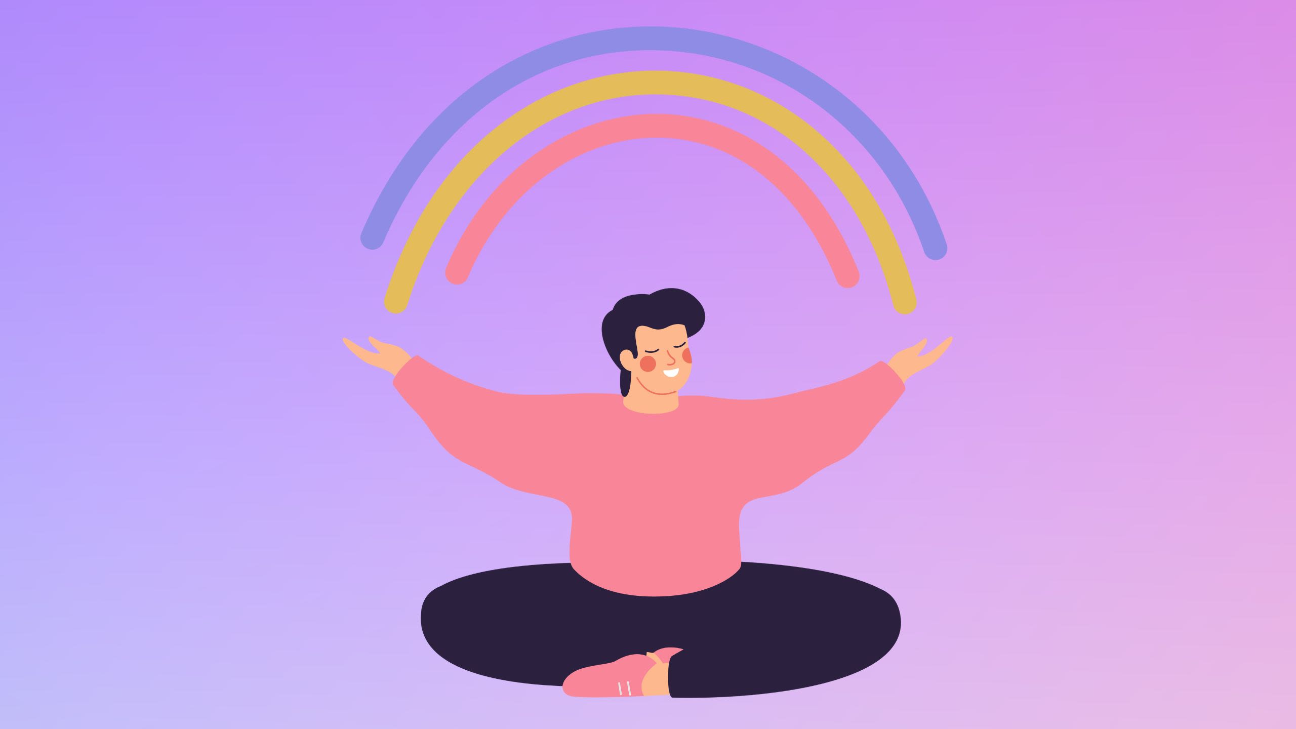 Graphic of a student smiling with a rainbow over their head