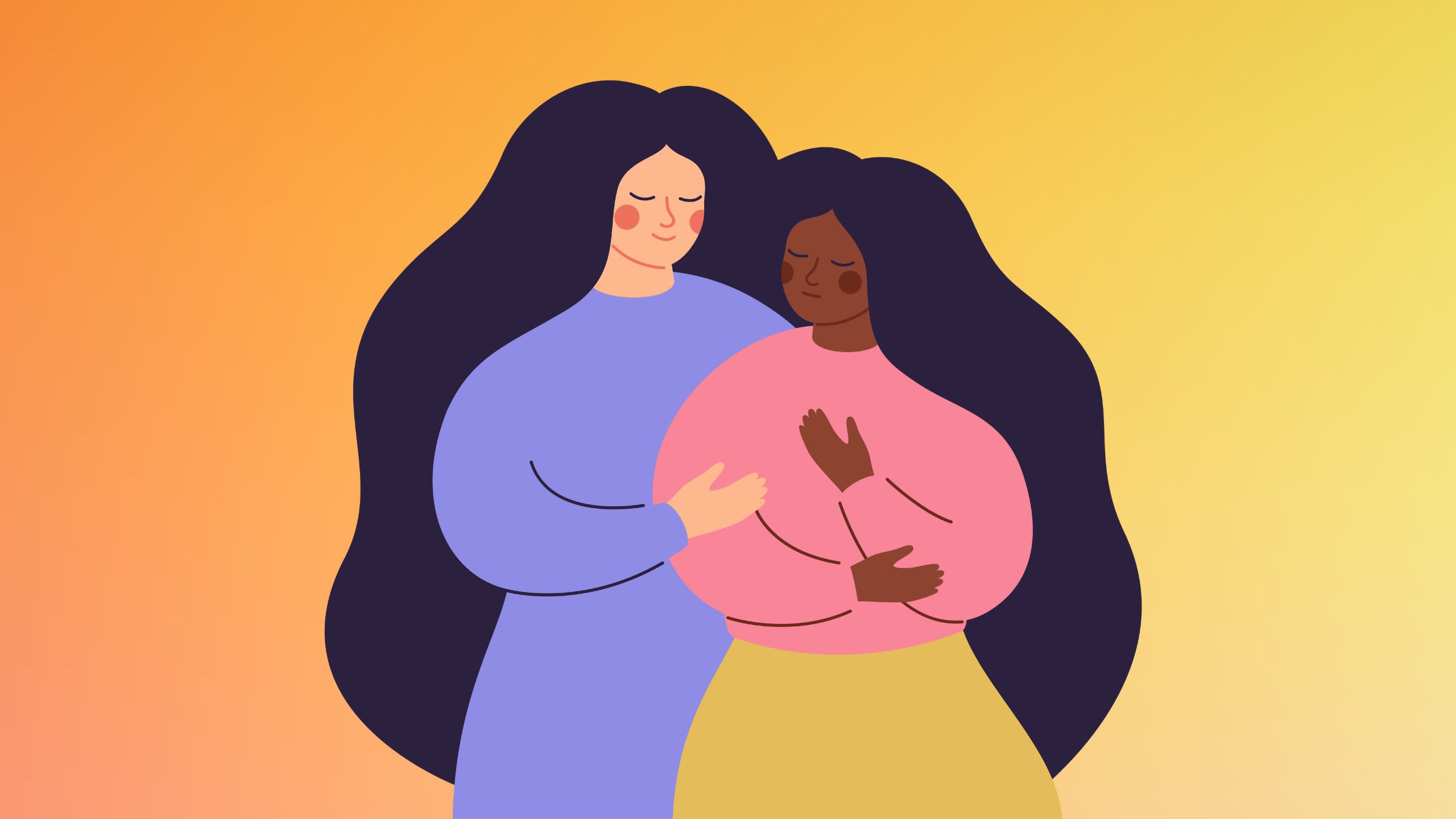 Graphic of one female comforting another