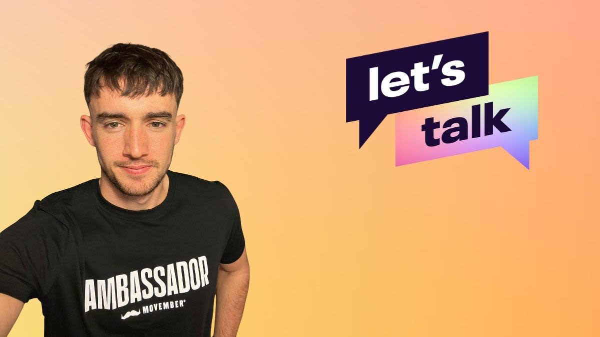 Sam Head on an orange background with the Let's Talk logo