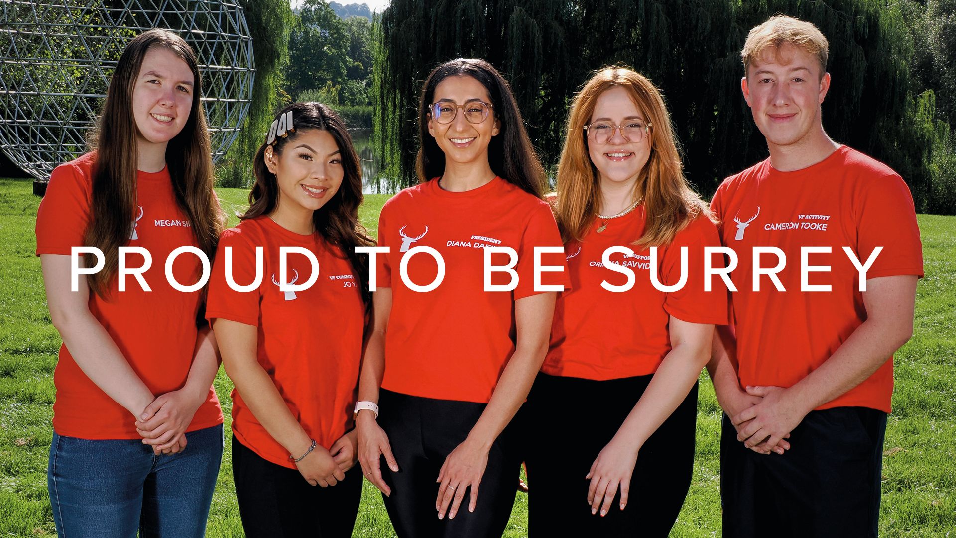 Proud to be Surrey banner featuring the 2022/3 Student Union sabbatical officers