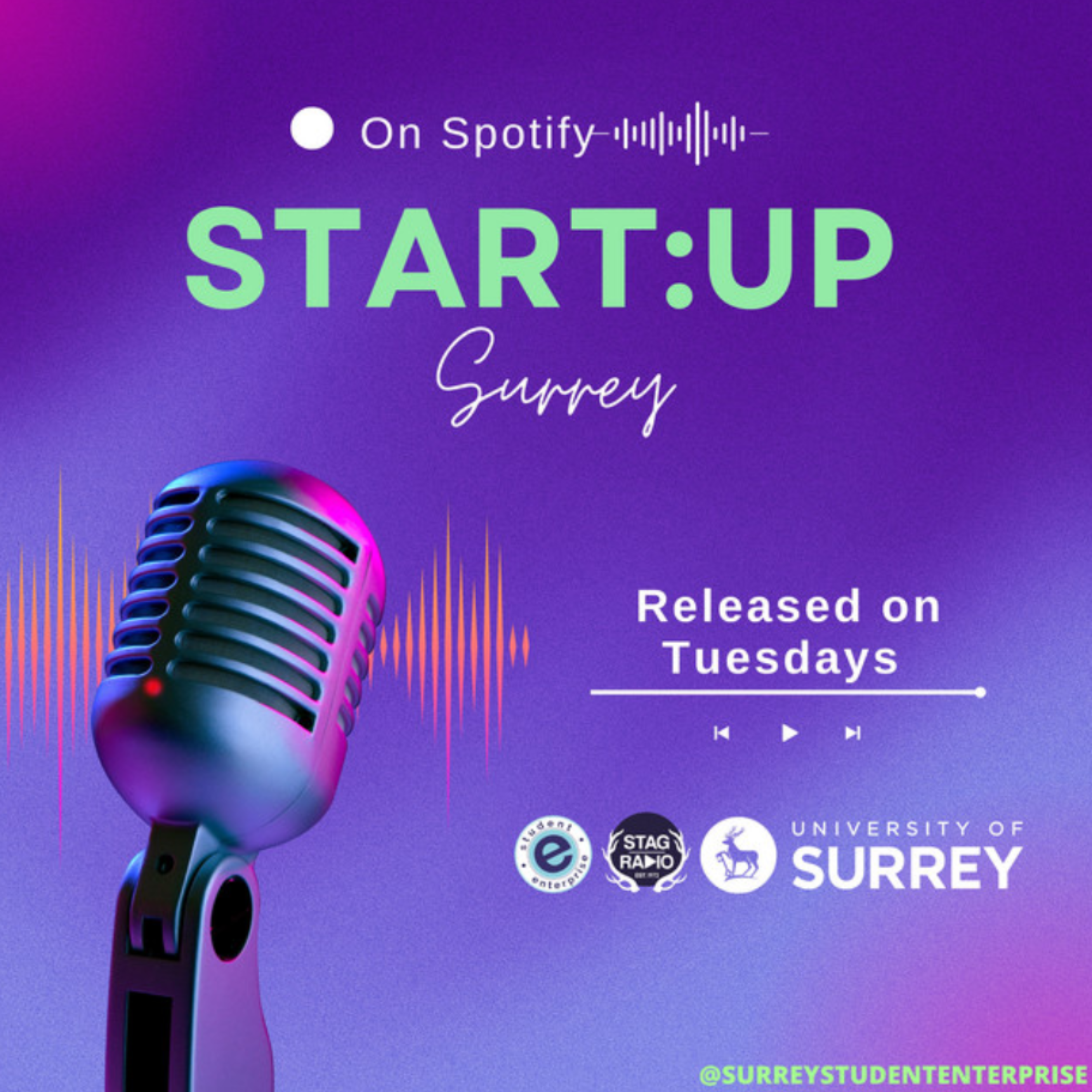 Start: Up Surrey podcast logo with microphone